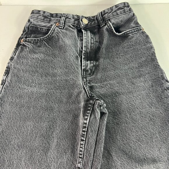 Zara Jean Women 25x29* High Rise Wide Leg Black Faded Raw Bottom Hem Denim Tag 2 - Picture 2 of 16